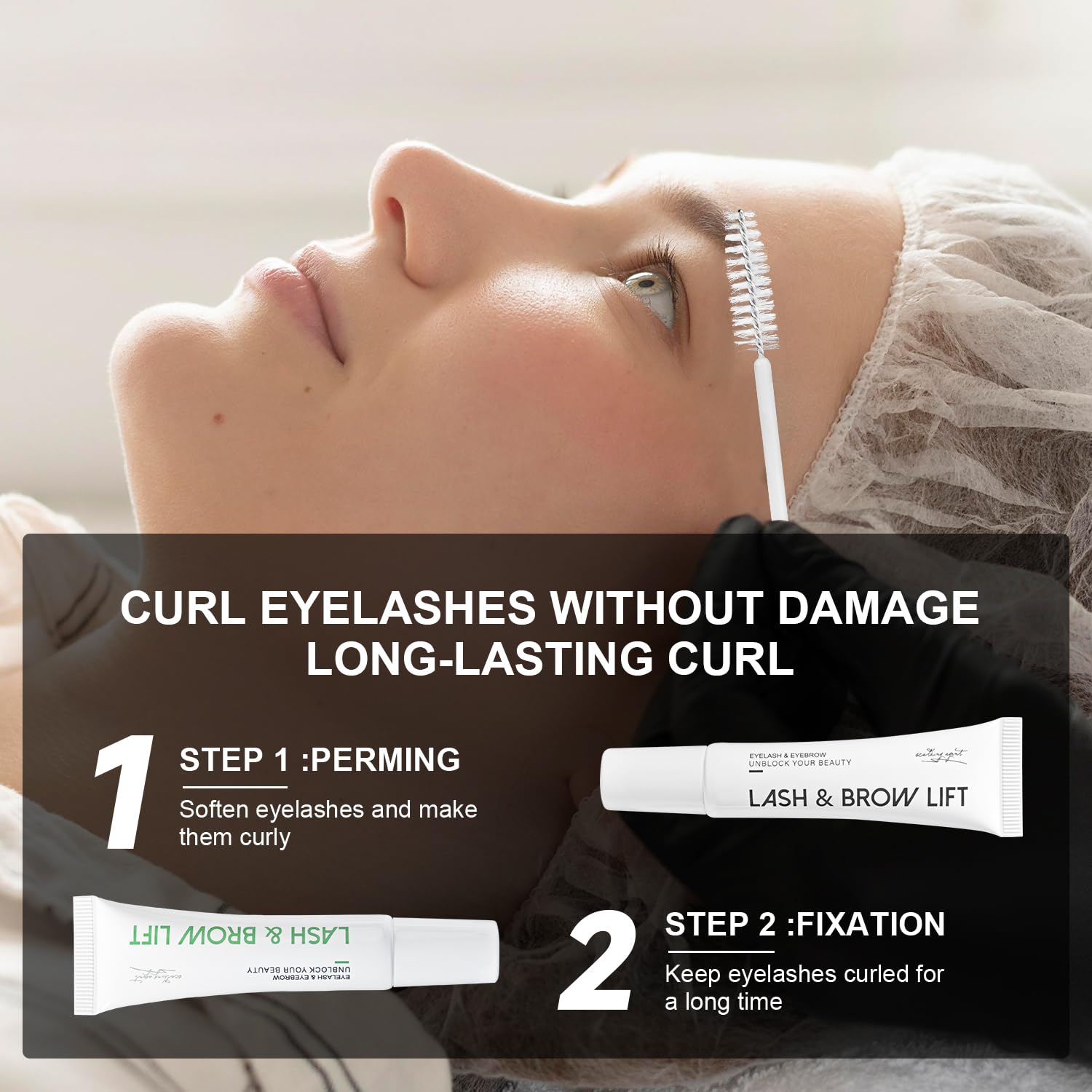 ECOFAN Lash Lift Kit step perm showing two step process for lifting lashes