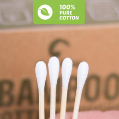 EcoFox bamboo core swabs highlighting renewable material and durability.