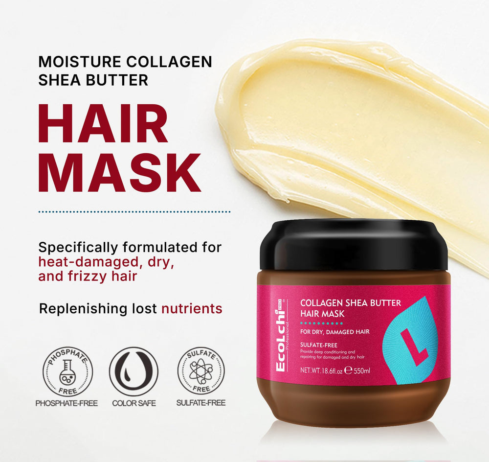 ECOLCHIPRO collagen hair mask cream texture close-up highlighting rich conditioning.