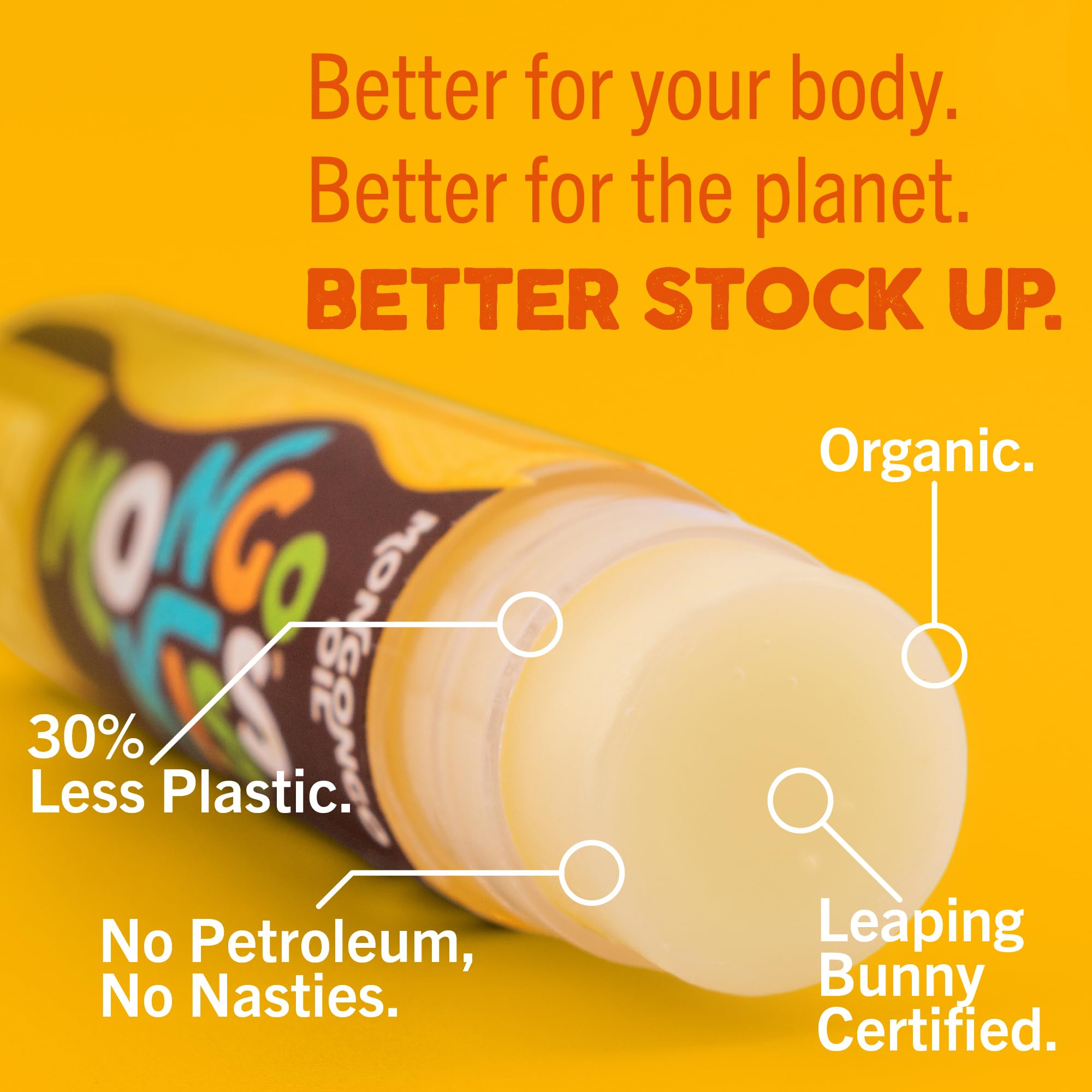 Eco Lips Mongo Kiss tubes closeup, smooth lip balm application.