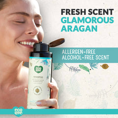 ecoLove natural shampoo bottle close-up showing no parabens