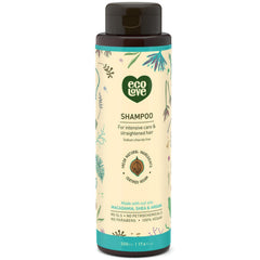 ecoLove natural shampoo bottle highlights sulfate-free formula for all hair types