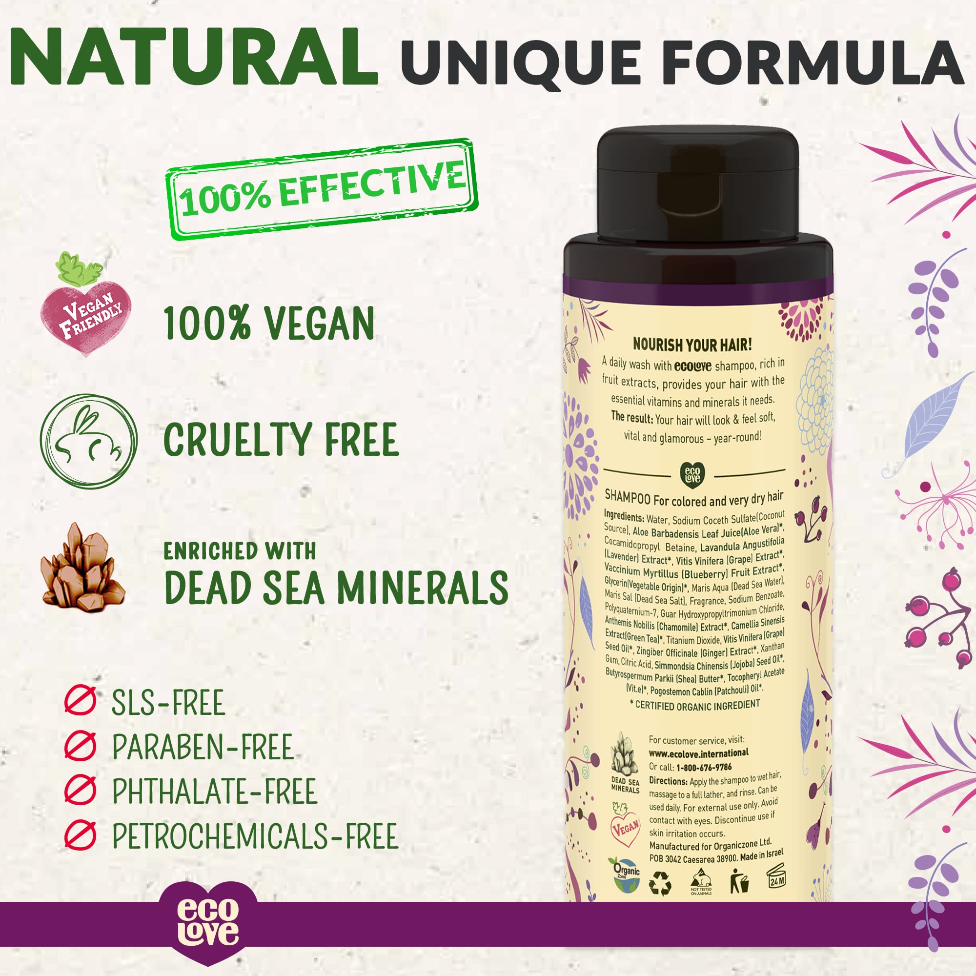 ecoLove Purple Collection label highlights vegan cruelty-free commitment.