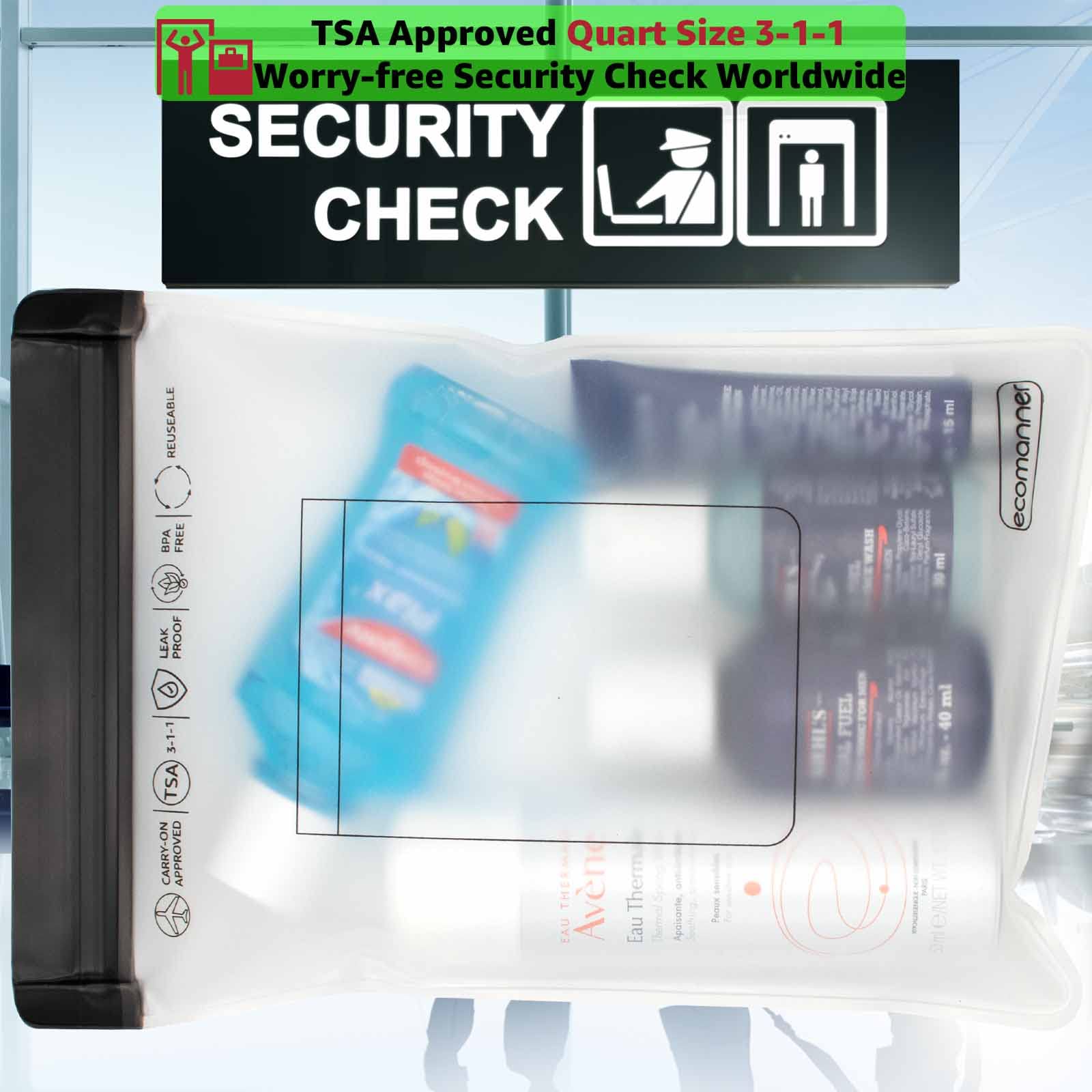 ECOMANNER clear quart bag outer shell for quick security checks.