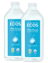 ECOS Free & Clear refill hand soap bottle pouring, showcasing plant-powered cleanliness.