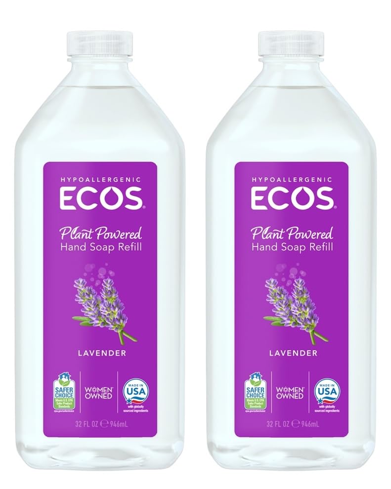 ECOS Lavender Hand Soap Refill bottle and 2-pack packaging for eco-friendly refills