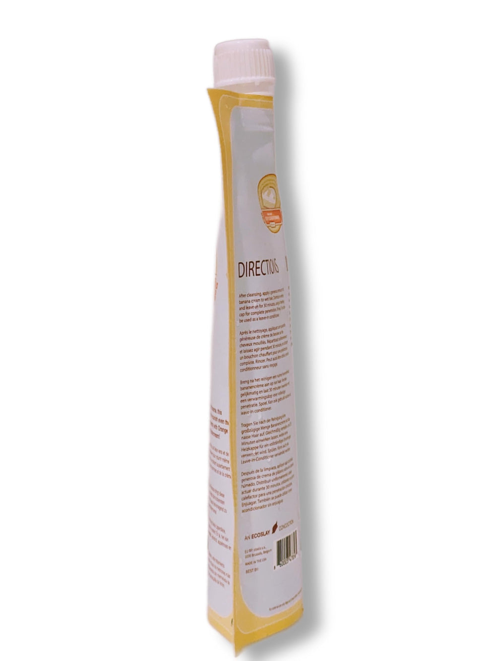 Close-up of Ecoslay Banana Cream Deep Conditioner texture and slip for detangling.