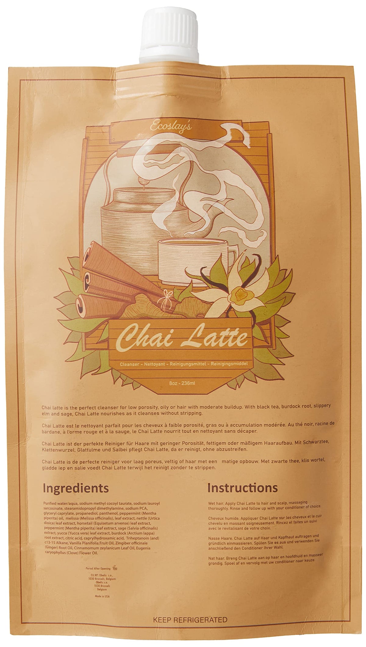 Ecoslay Chai Latte Cleanser bottle pour for gentle buildup removal