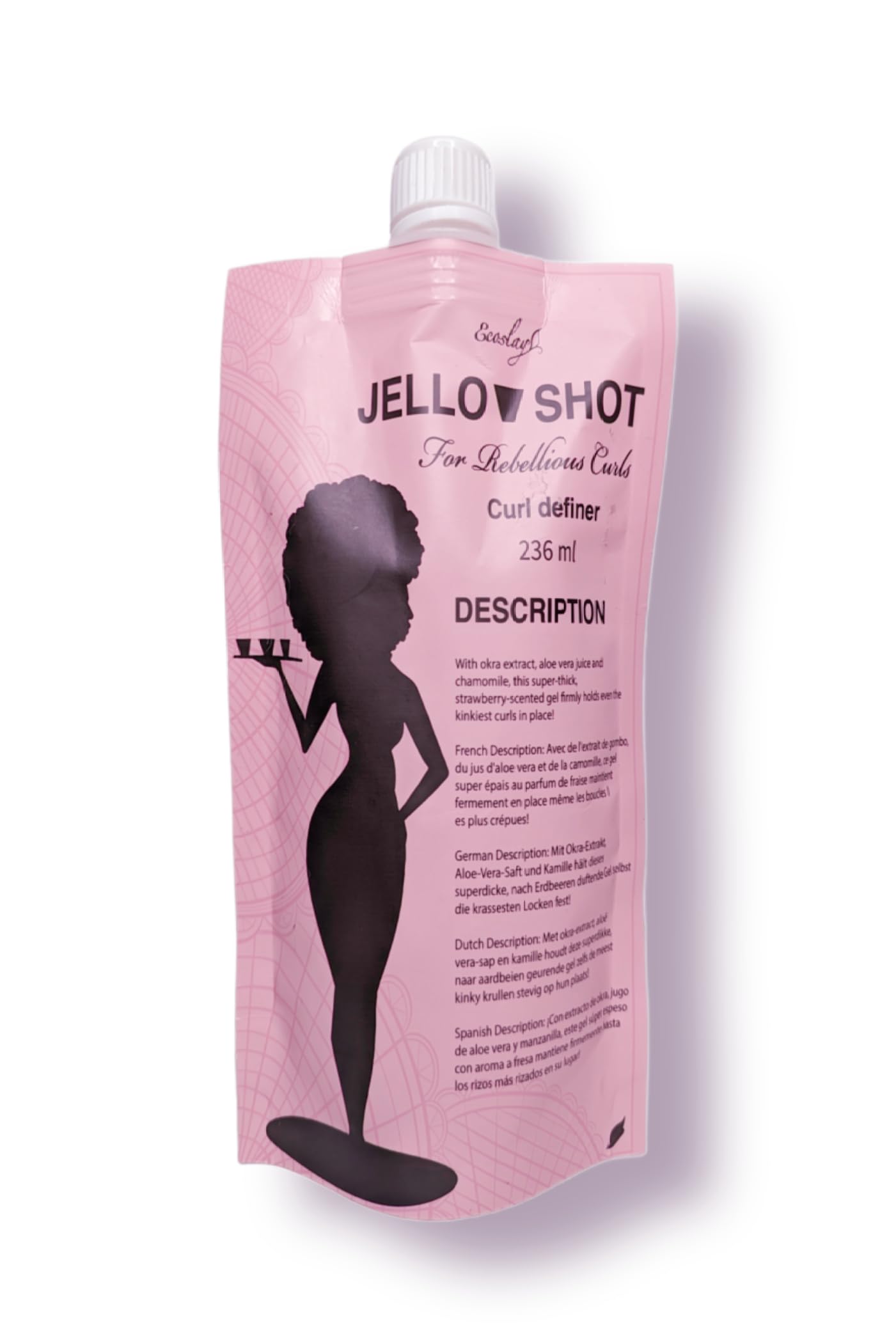 Ecoslay Jello Shot Gel bottle close-up showing extra-firm curl hold.