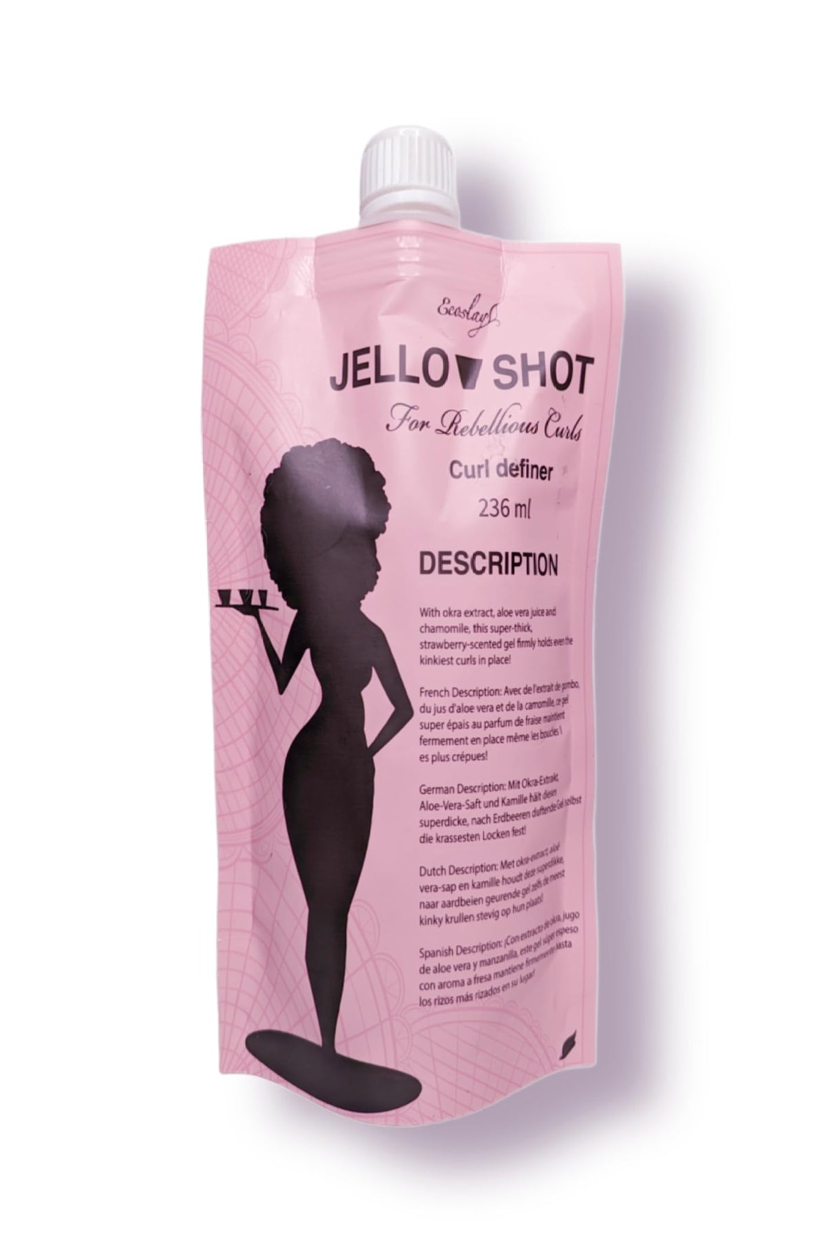 Ecoslay Jello Shot Gel bottle close-up showing extra-firm curl hold.