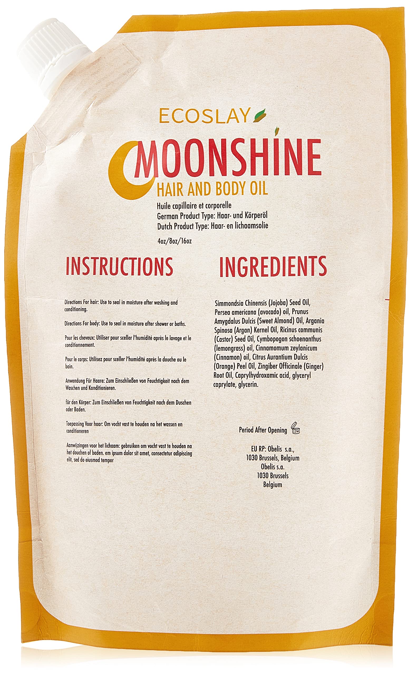 Ecoslay Moonshine oil bottle pour for easy hair and skin moisture