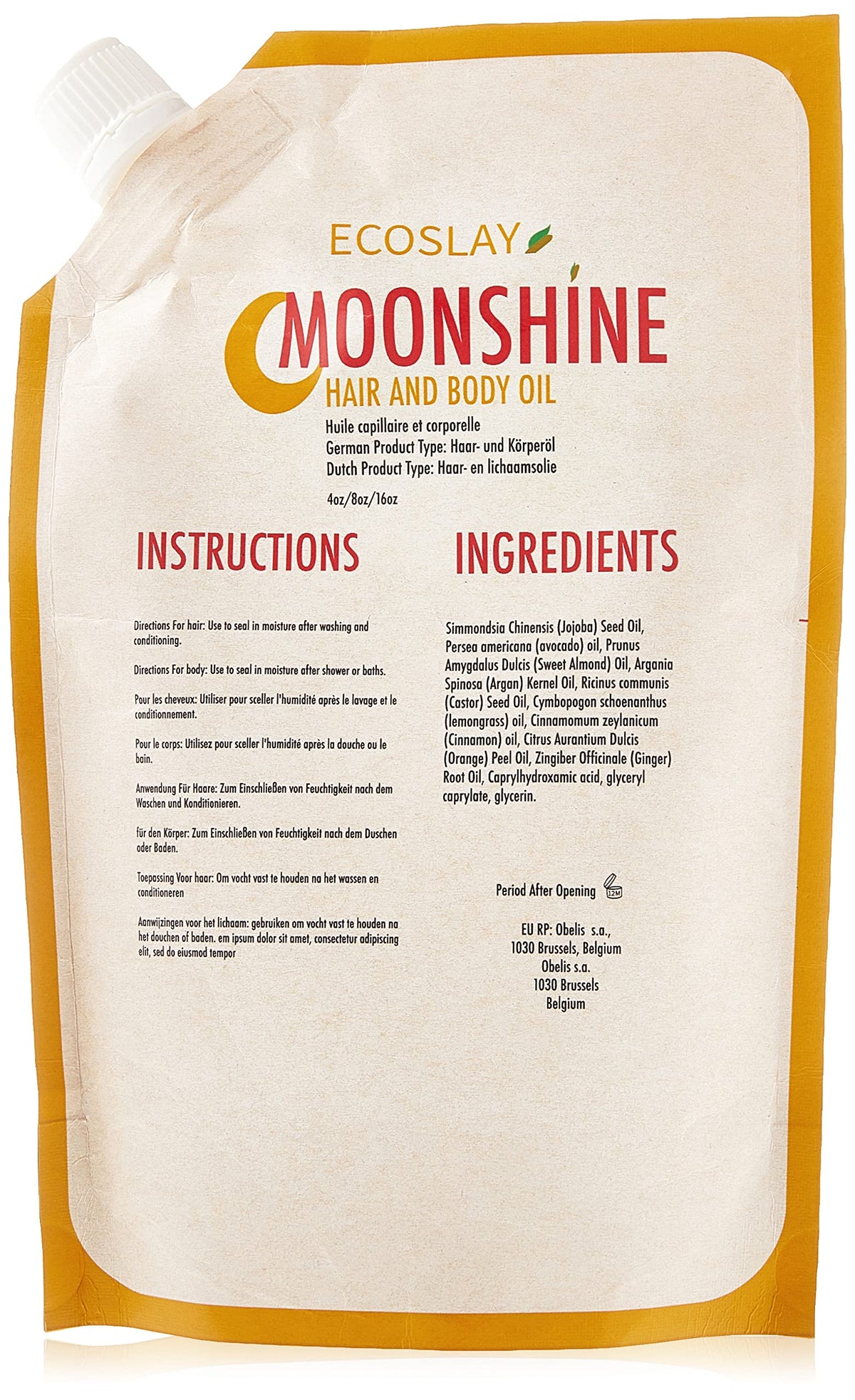 Ecoslay Moonshine oil bottle pour for easy hair and skin moisture