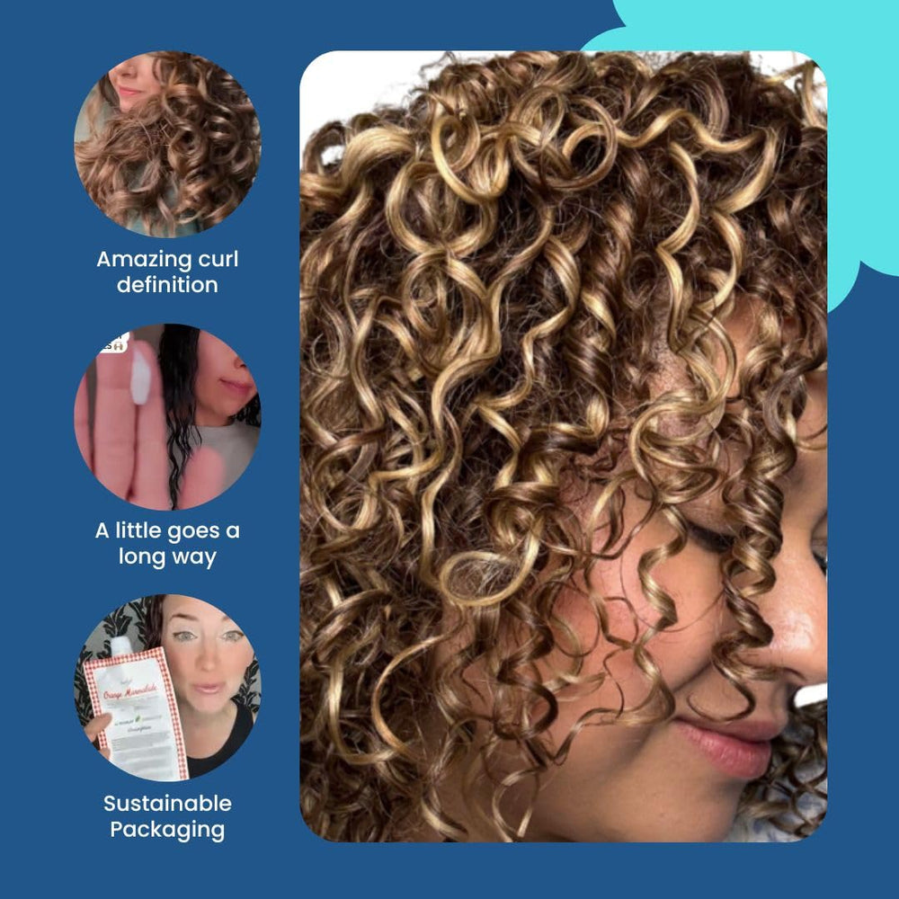 Ecoslay Orange Marmalade curly definition close-up reveals enhanced curl pattern and smooth cuticle.