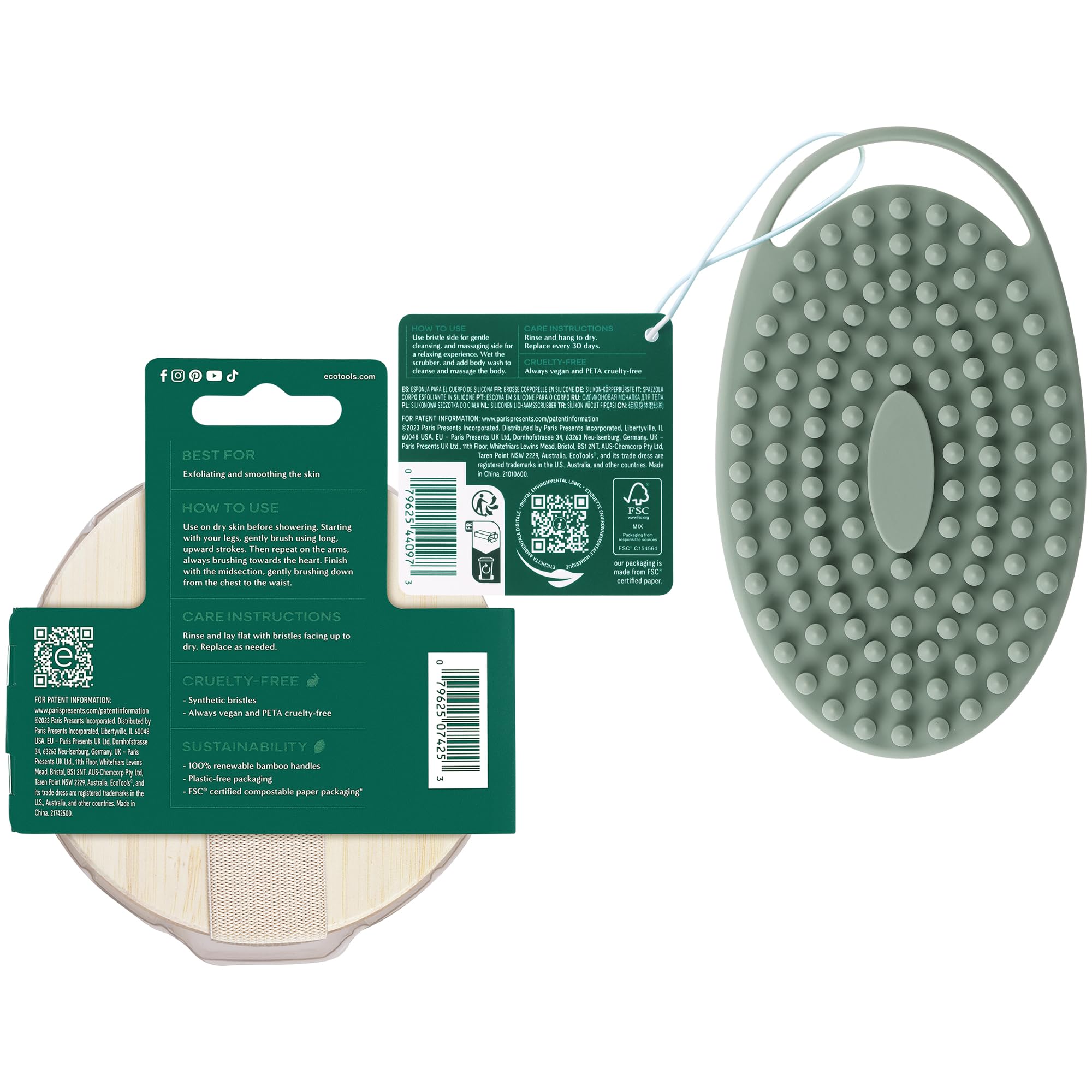 EcoTools shower use with silicone scrubber for cleansing