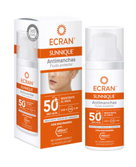 Ecran Sunnique anti-blemish SPF50+ bottle with pump for daily protection.