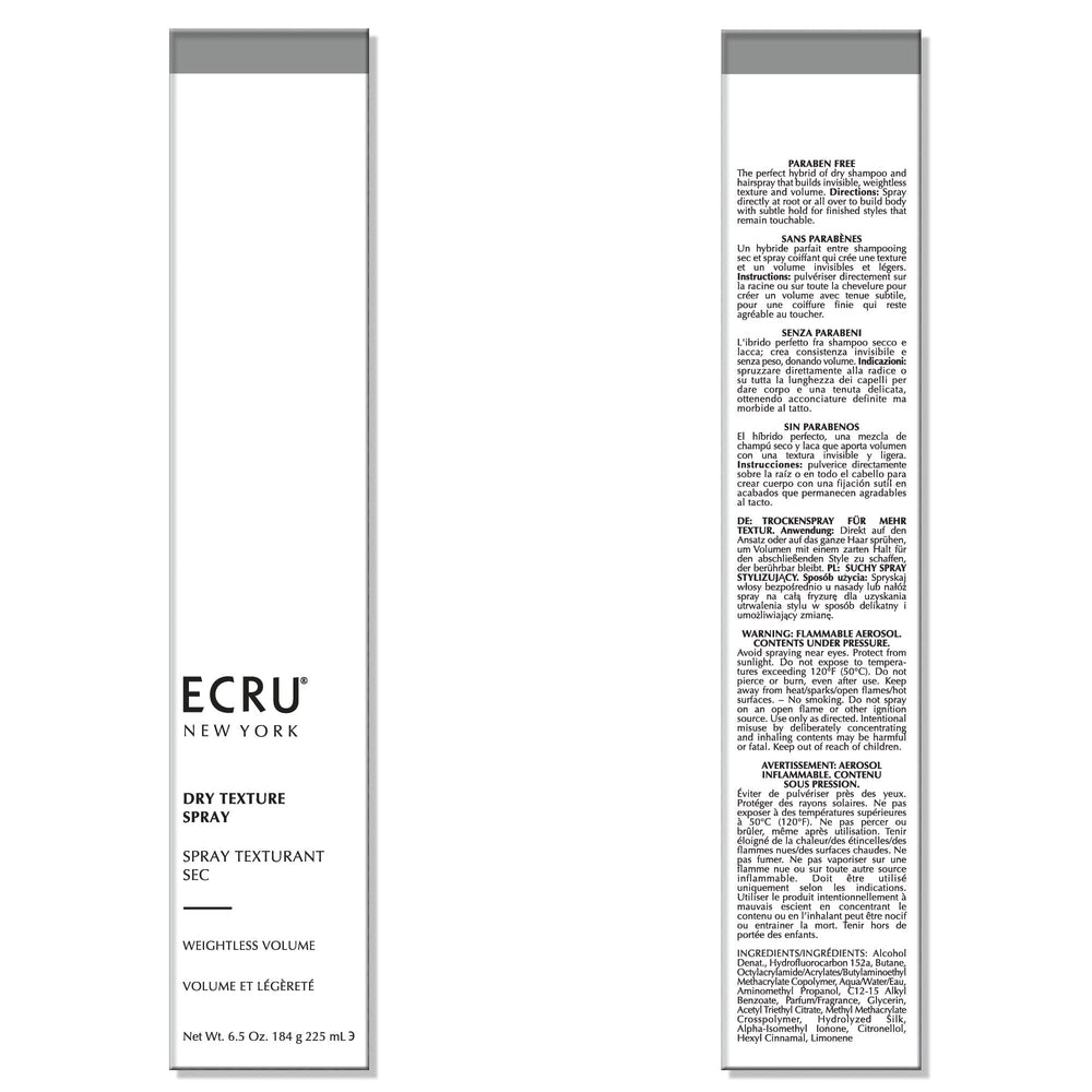 ECRU New York Dry Texture Spray textures hair for versatile styling.
