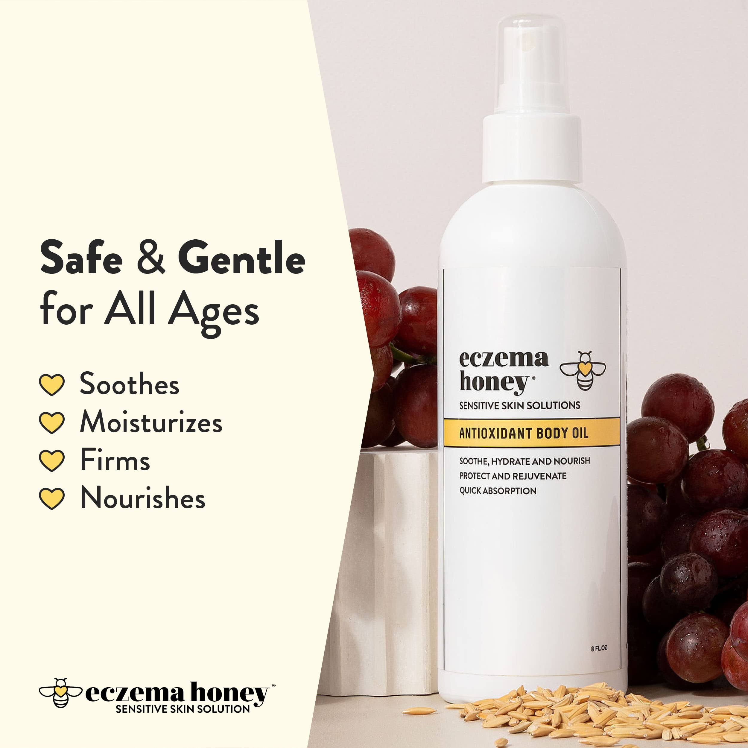 ECZEMA HONEY Antioxidant Body Oil application scene on skin.