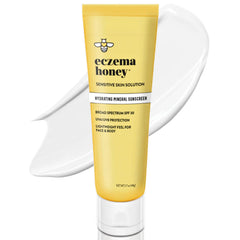 Bouteille Eczema Honey solaire minérale hydratante pour visage et corps.