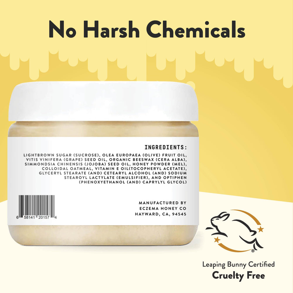 ECZEMA HONEY Brown Sugar Scrub body application on arms for hydrated, radiant skin.