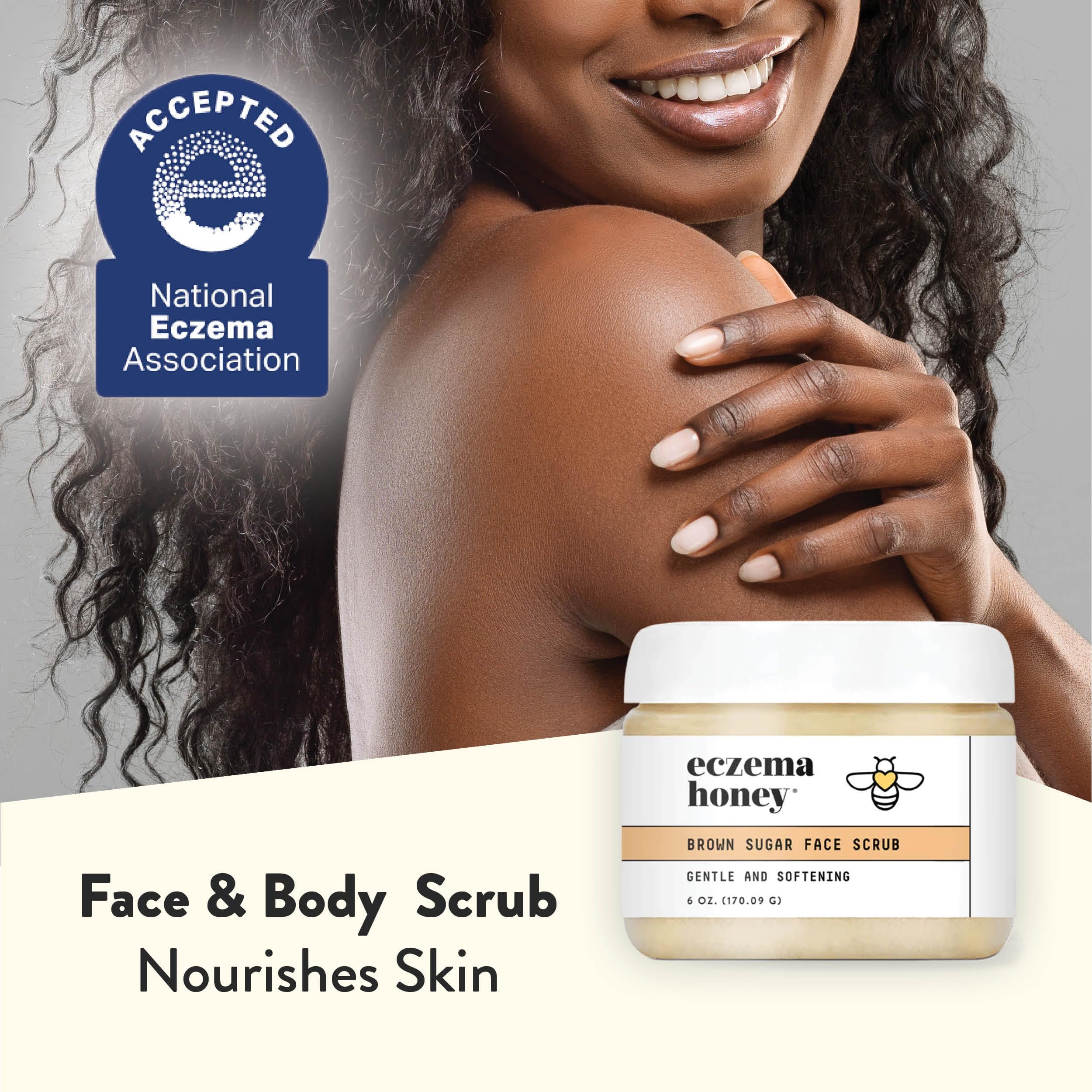 ECZEMA HONEY Brown Sugar Scrub ingredients oats and vitamin E for soothing care.