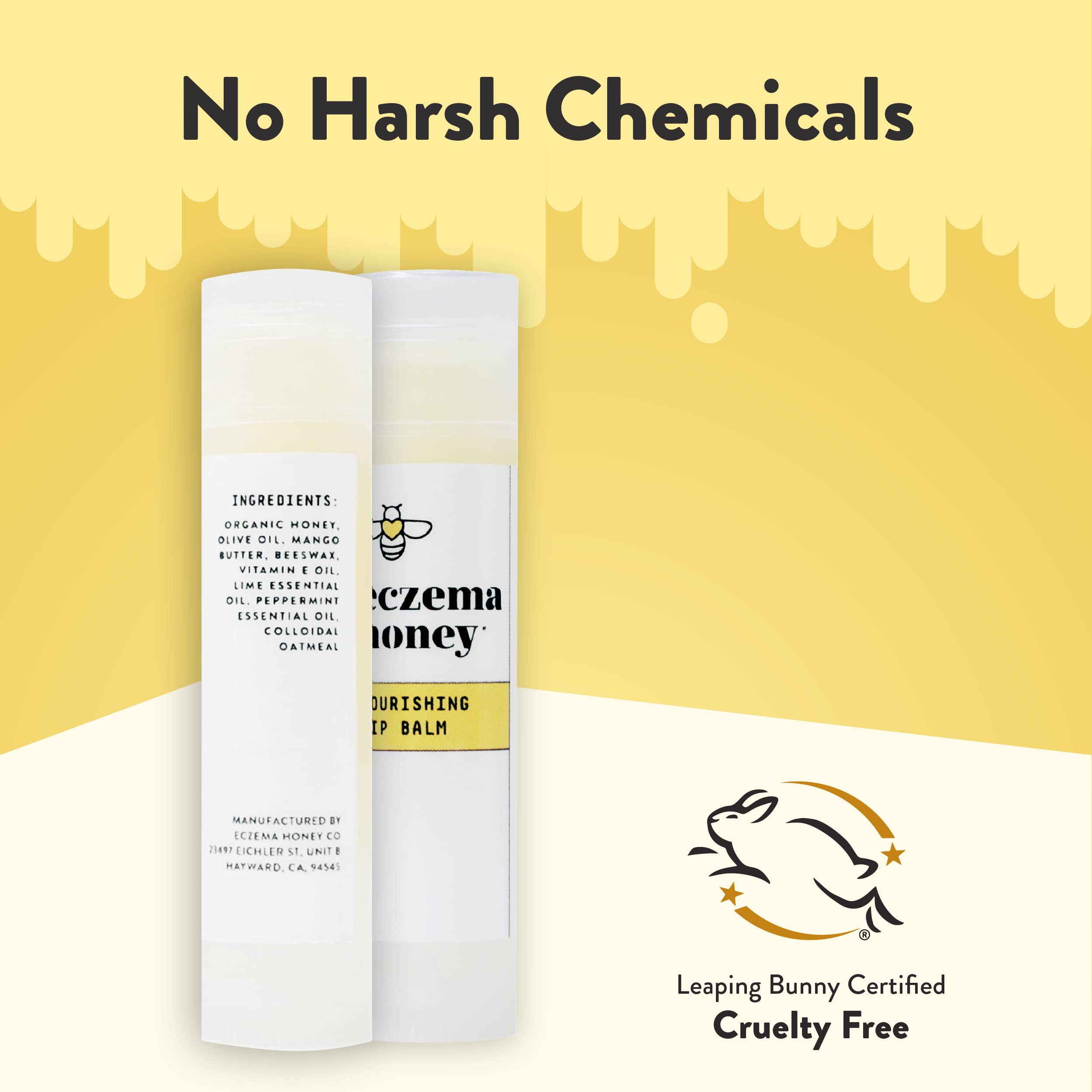 ECZEMA HONEY Cruelty-free lip balm free from fragrances.