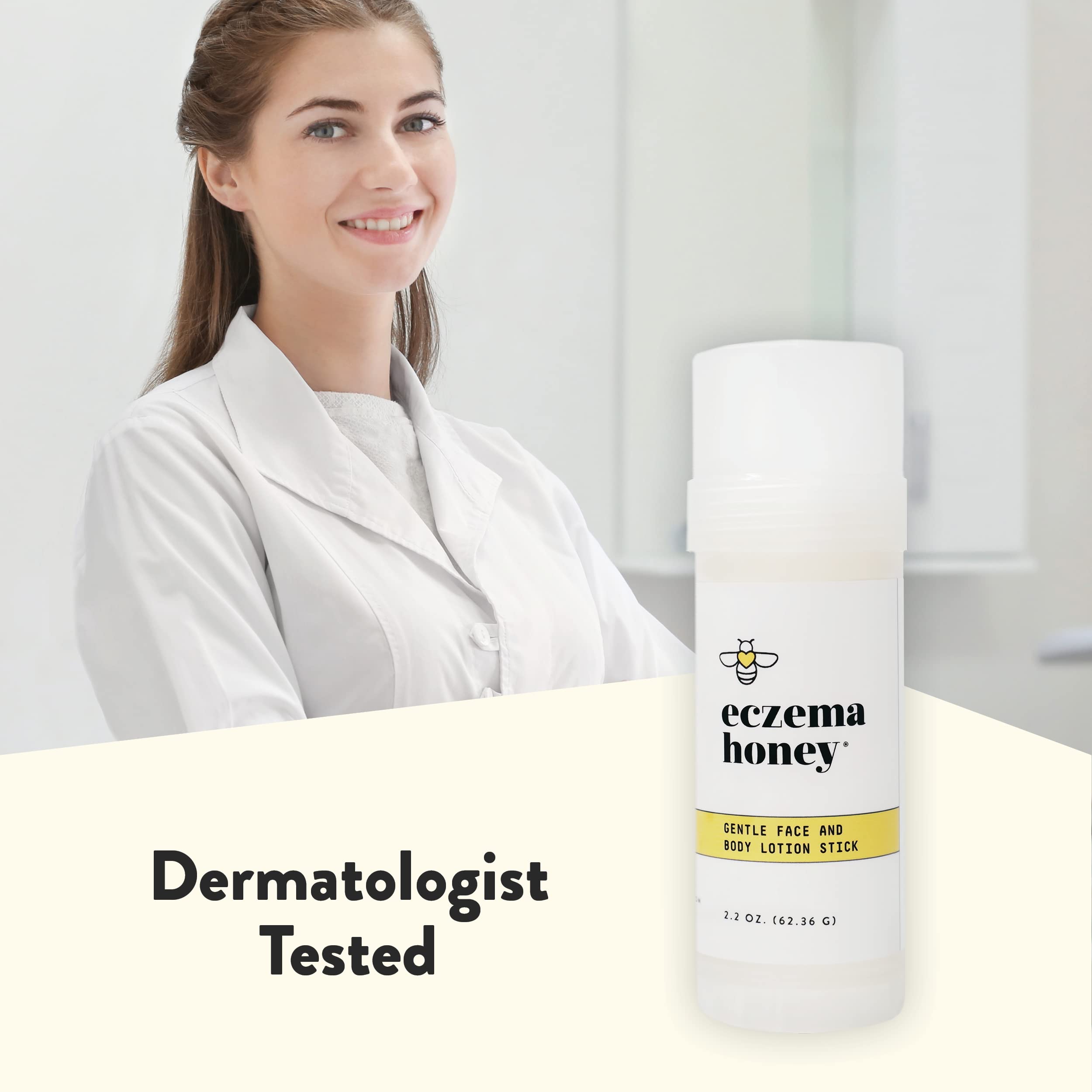 ECZEMA HONEY dermatologist-tested label indicating suitability for daily use.