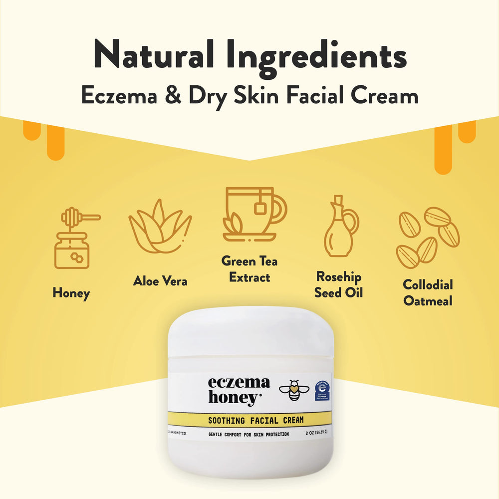 Eczema Honey being applied to the cheek for gentle daily use on sensitive skin