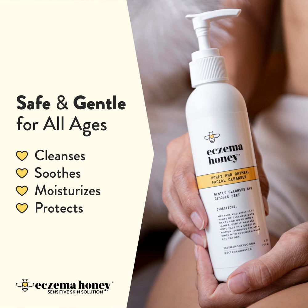 Ingredients image featuring honey, aloe vera juice, and green tea extract for hydration
