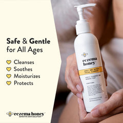 Ingredients image featuring honey, aloe vera juice, and green tea extract for hydration