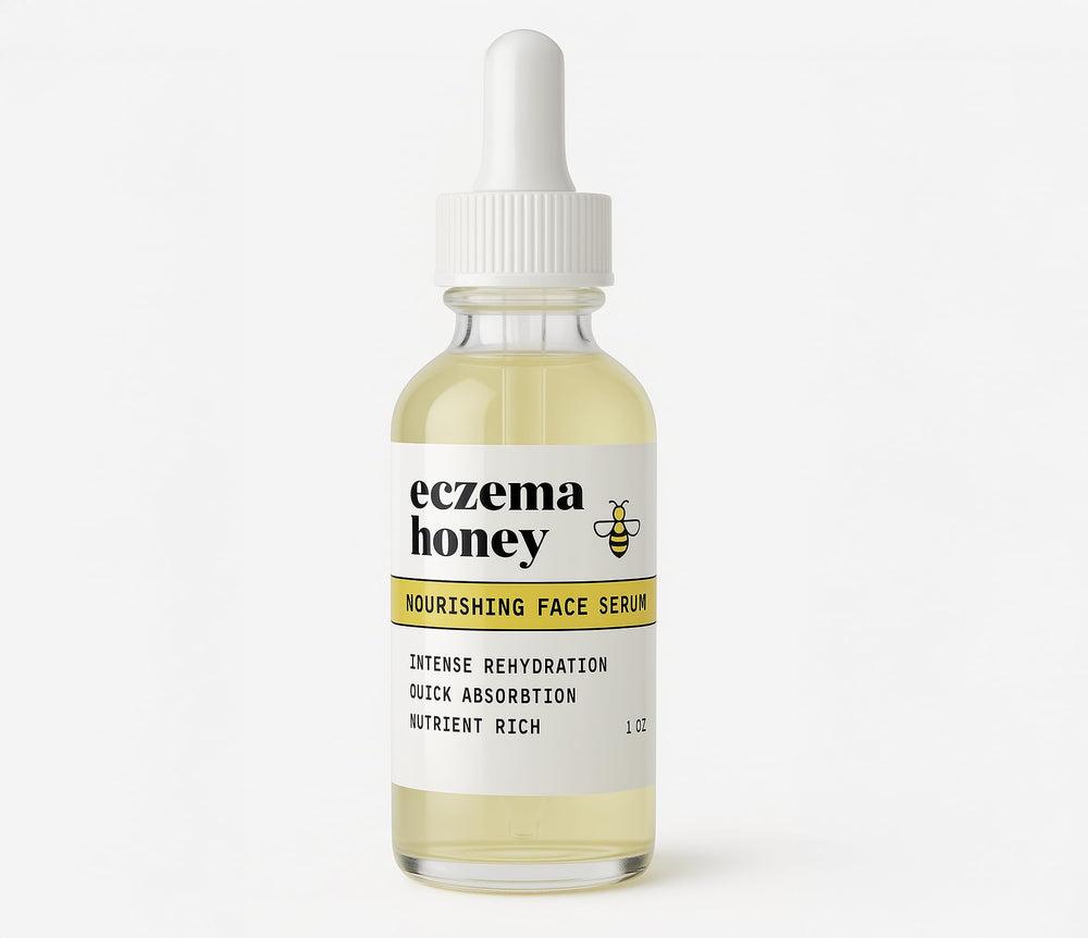 Eczema Honey Nourishing Face Serum bottle close-up showing hydrating formula