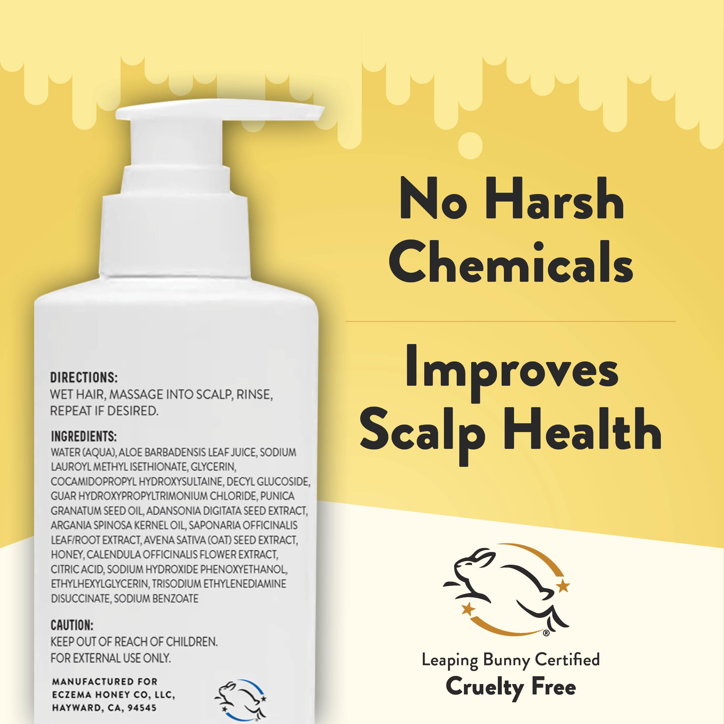 ECZEMA HONEY Nourishing Shampoo lather demonstrates gentle cleansing suitable for sensitive skin.