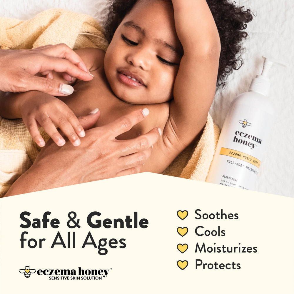 ECZEMA HONEY Oatmeal ingredients icons highlight oatmeal and honey benefits.