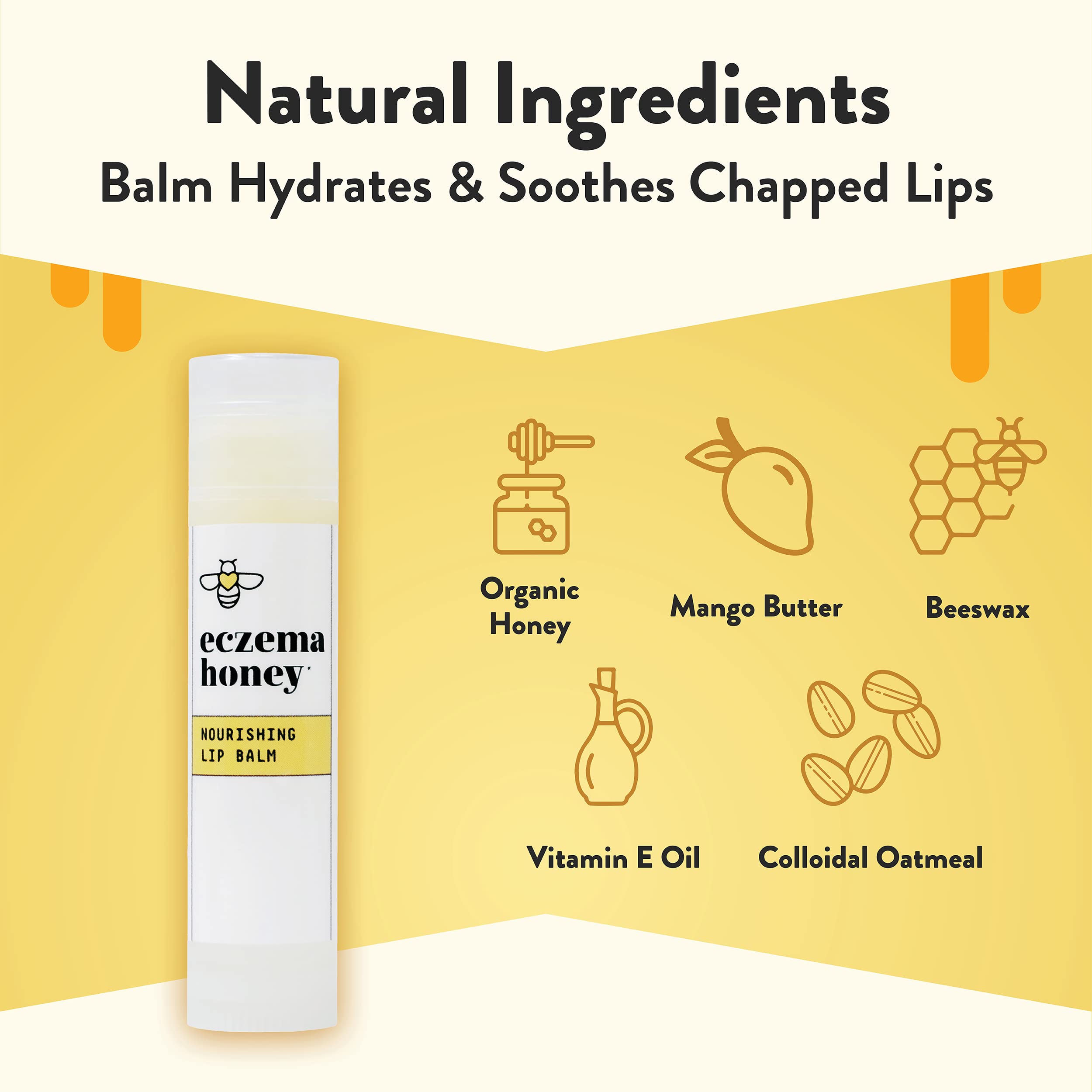 ECZEMA HONEY Organic Mango Butter Lip Balm nourishes dry lips with a smooth glide.