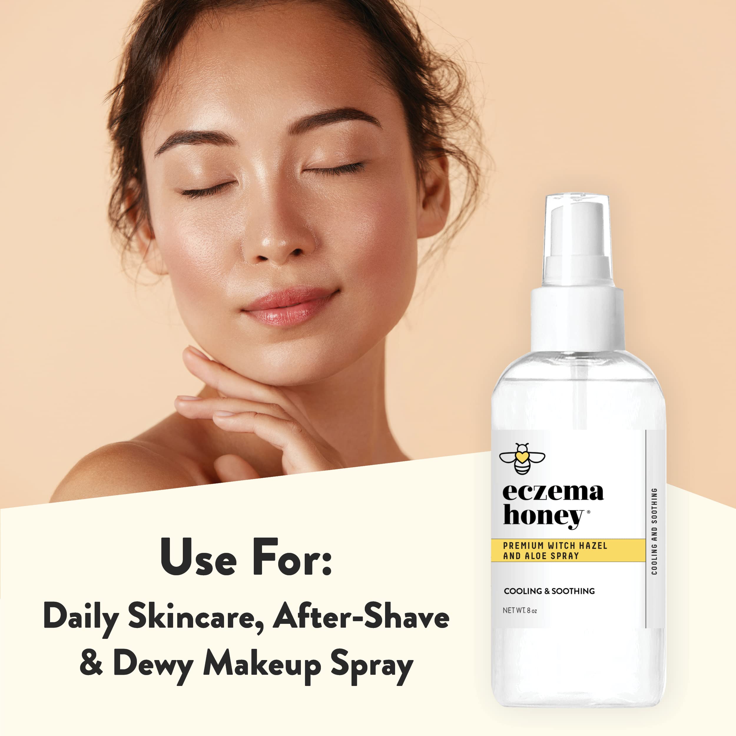 ECZEMA HONEY Premium Witch Hazel and Aloe Spray fragrance-free packaging supports sensitive skin.