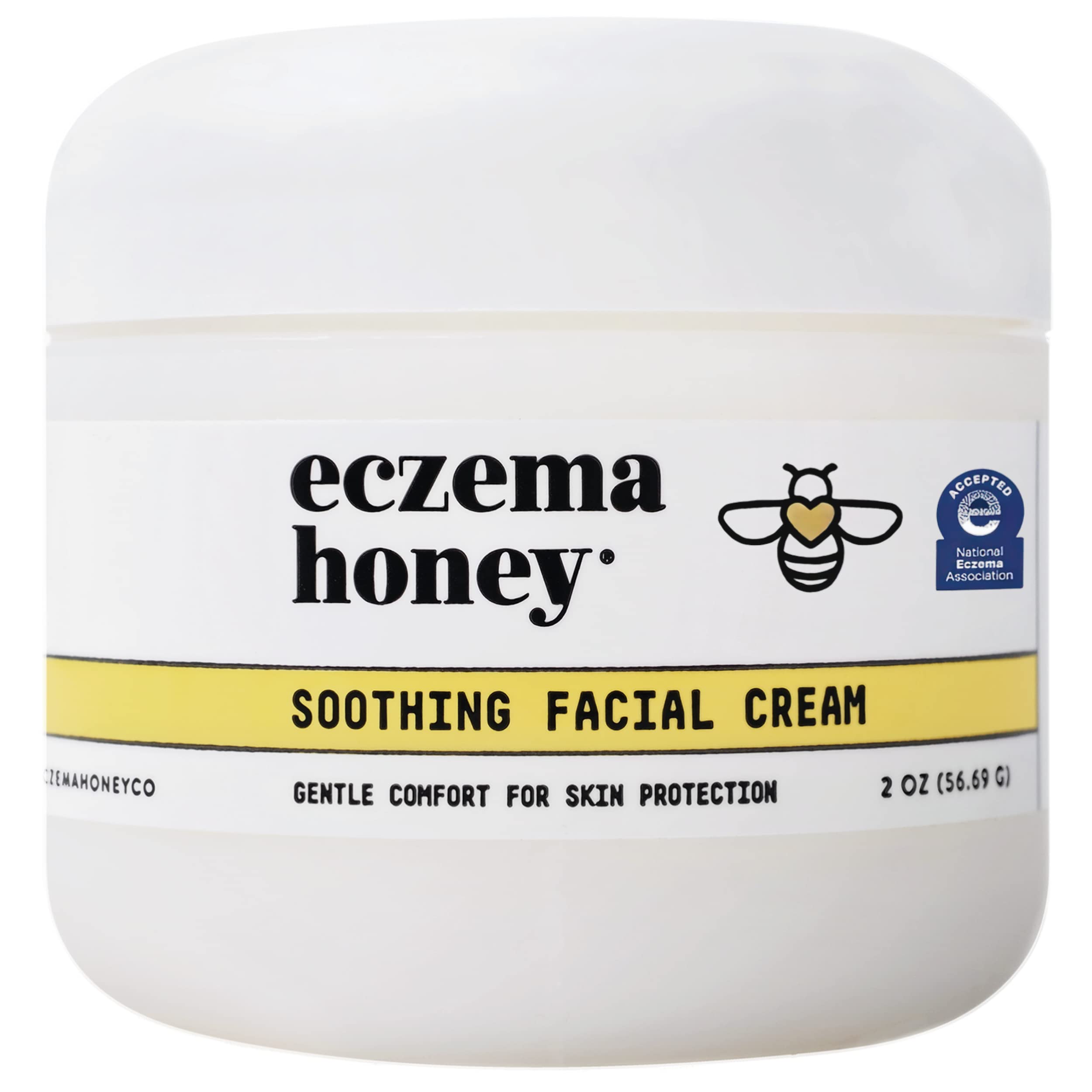 Eczema Honey soothing facial cream jar showing daily moisture for dry skin