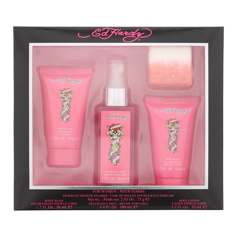 Ed Hardy Women’s Gift Set bottle mist ready to spritz for daily freshness.