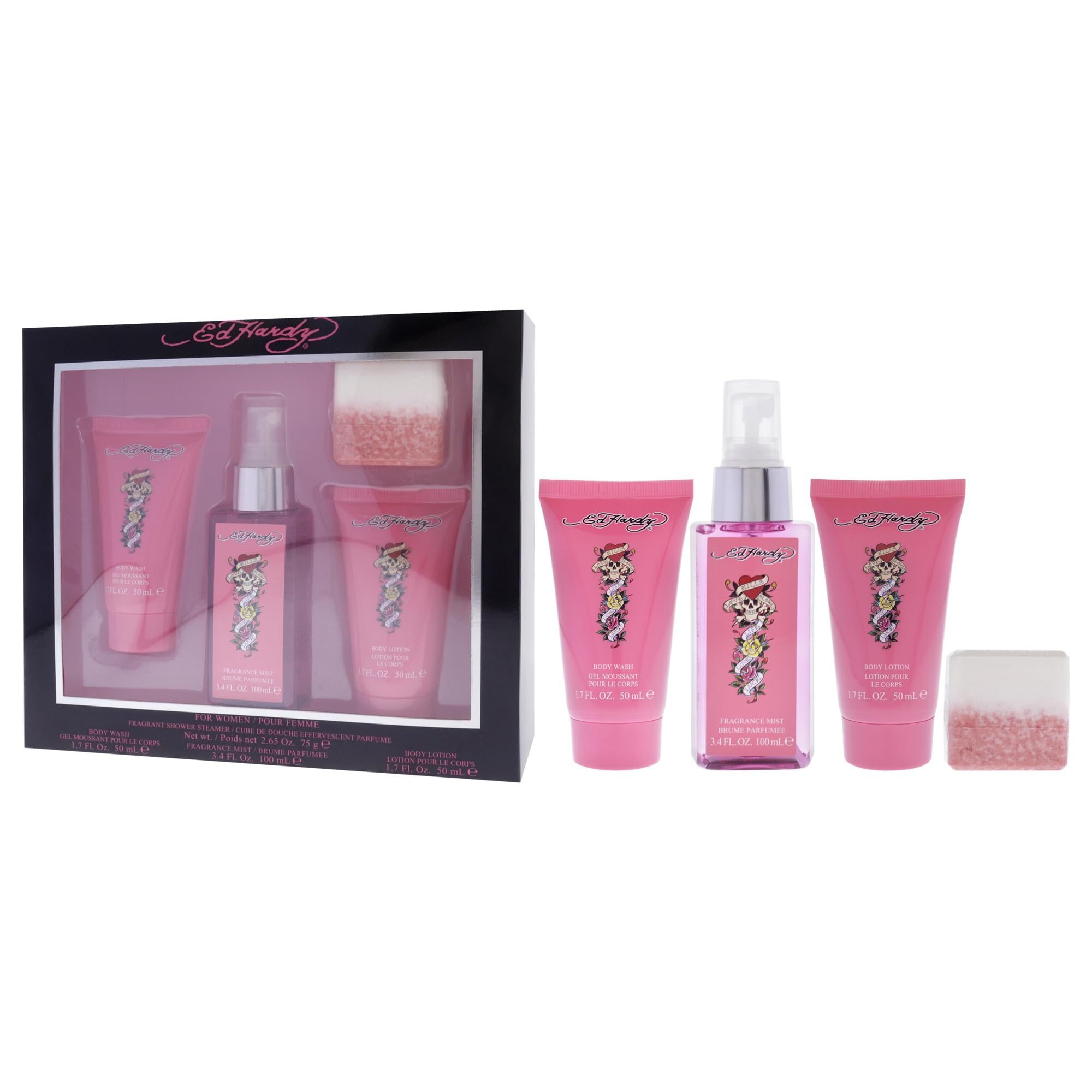 Ed Hardy Women’s Gift Set gift box front for an elegant unboxing experience.