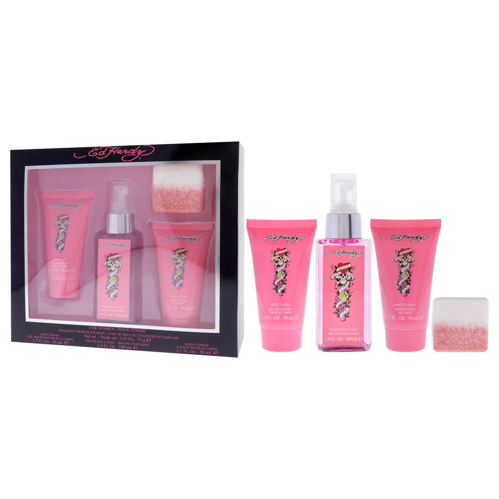 Ed Hardy Women’s Gift Set gift box front for an elegant unboxing experience.