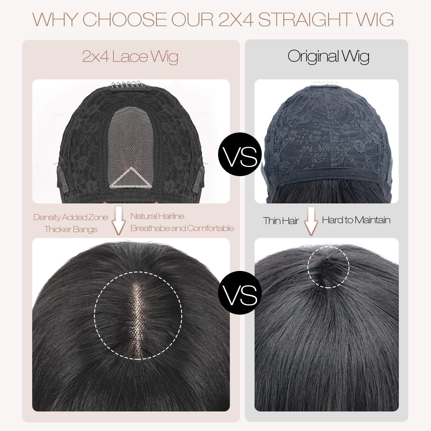 eddfine wig with bangs—breathable 3D dome cap for comfort
