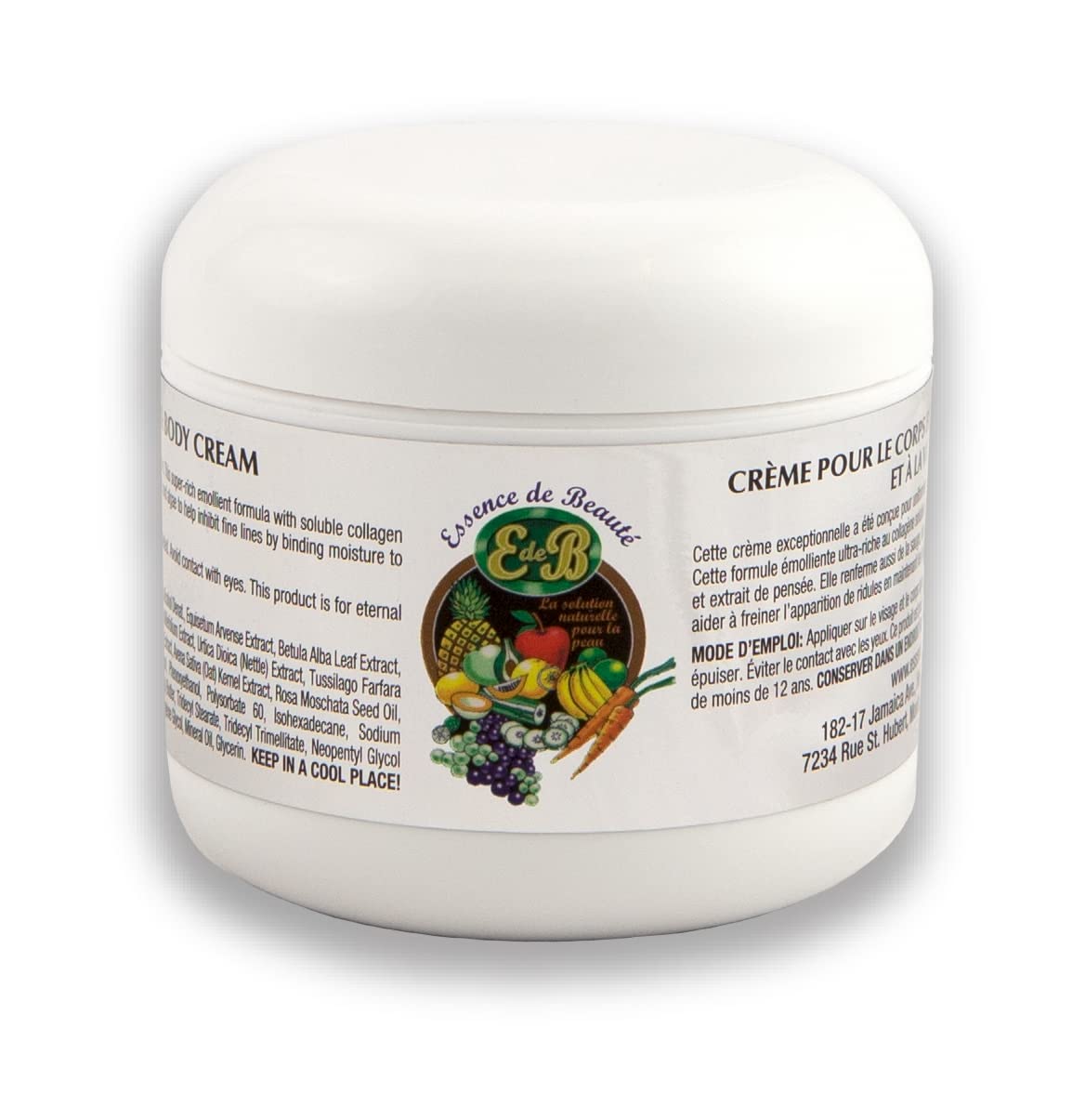 E de B Essence de Beaute Collagen Cream 8oz jar for hydrated, smoother skin texture.