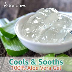 Texture close-up of Eden Dews aloe gel with deep, non-greasy hydration.