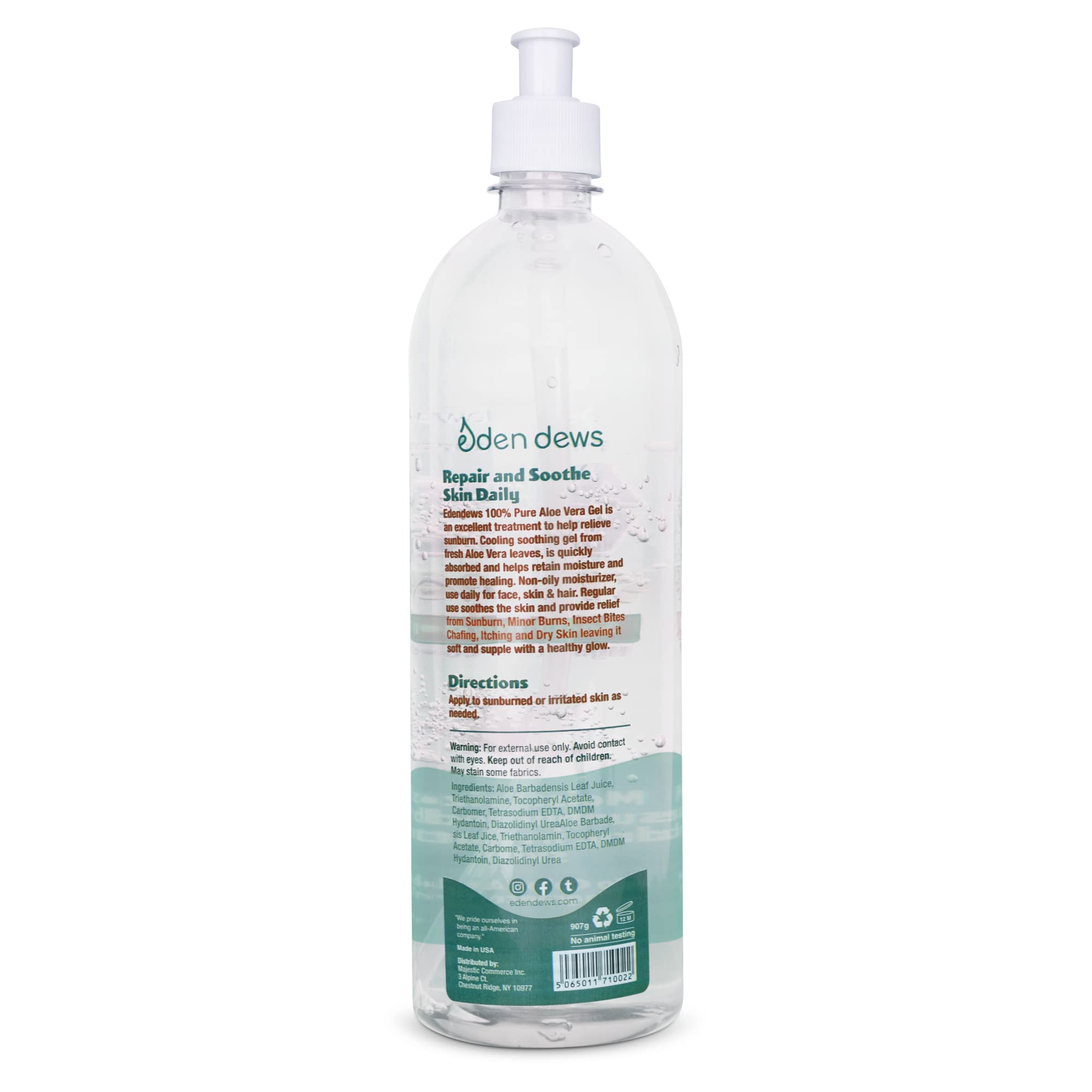 Unscented Eden Dews gel swatch on skin for soothing relief.