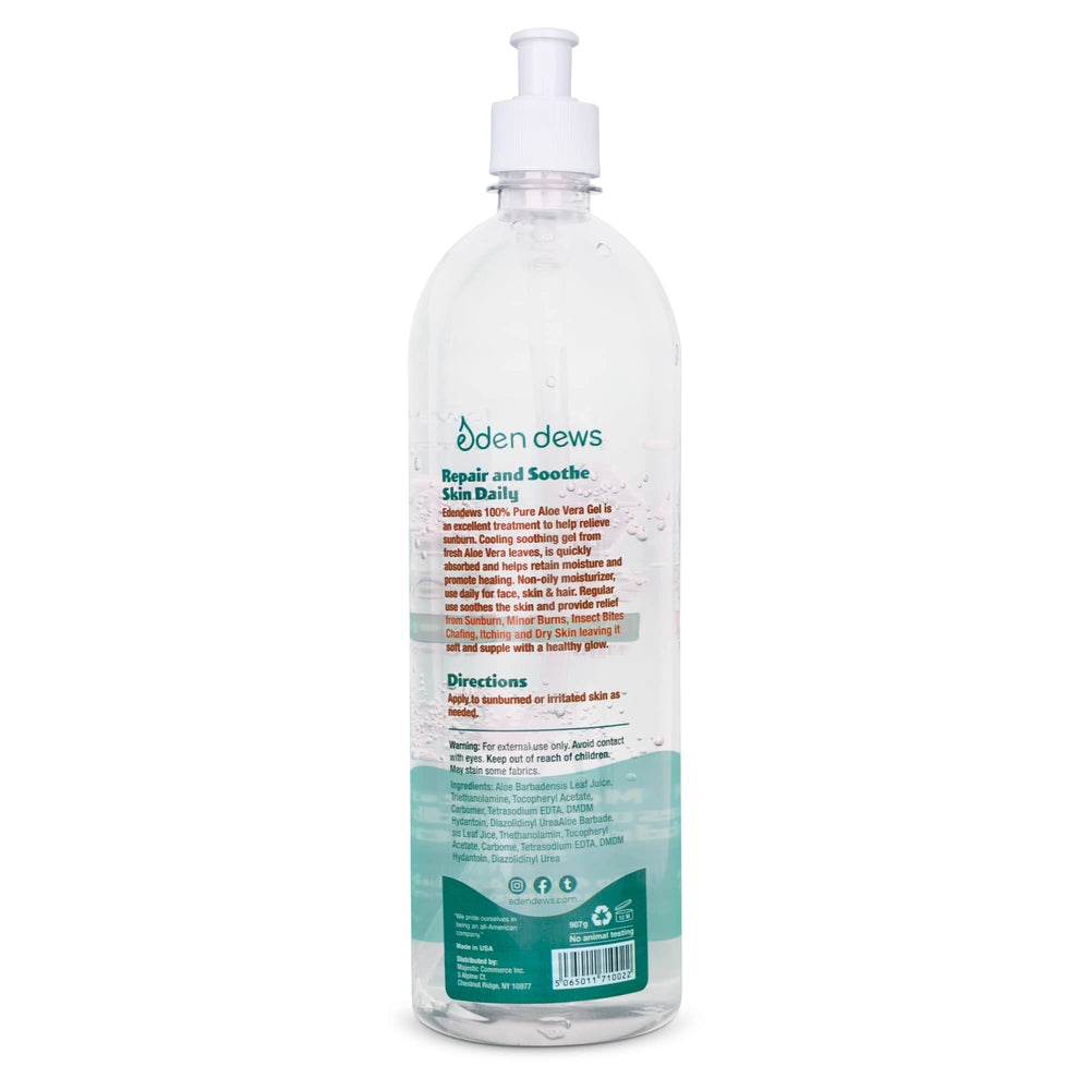 Unscented Eden Dews gel swatch on skin for soothing relief.