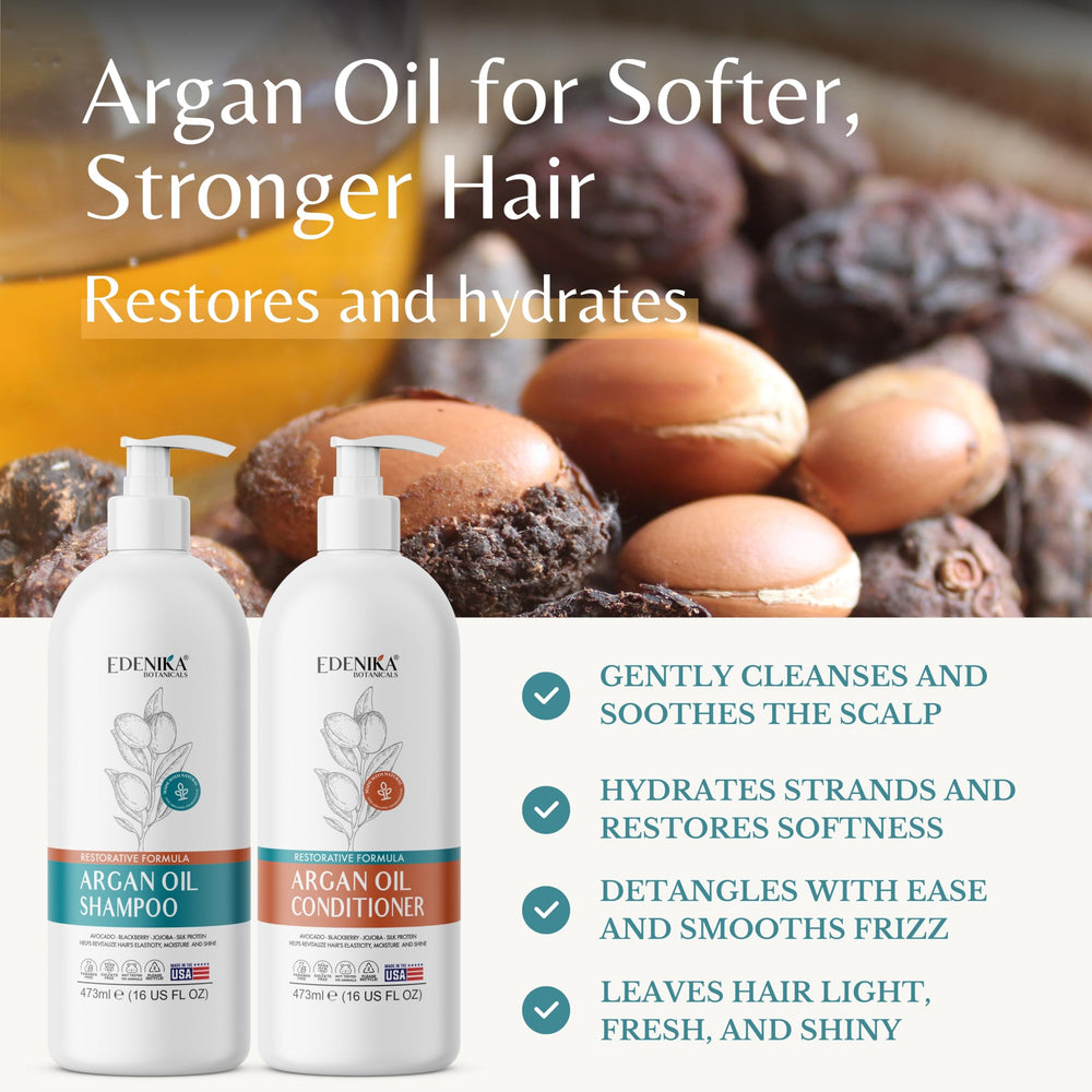 EDENIKA BOTANICALS Argan Oil Conditioner bottle helps tame frizz and boost shine