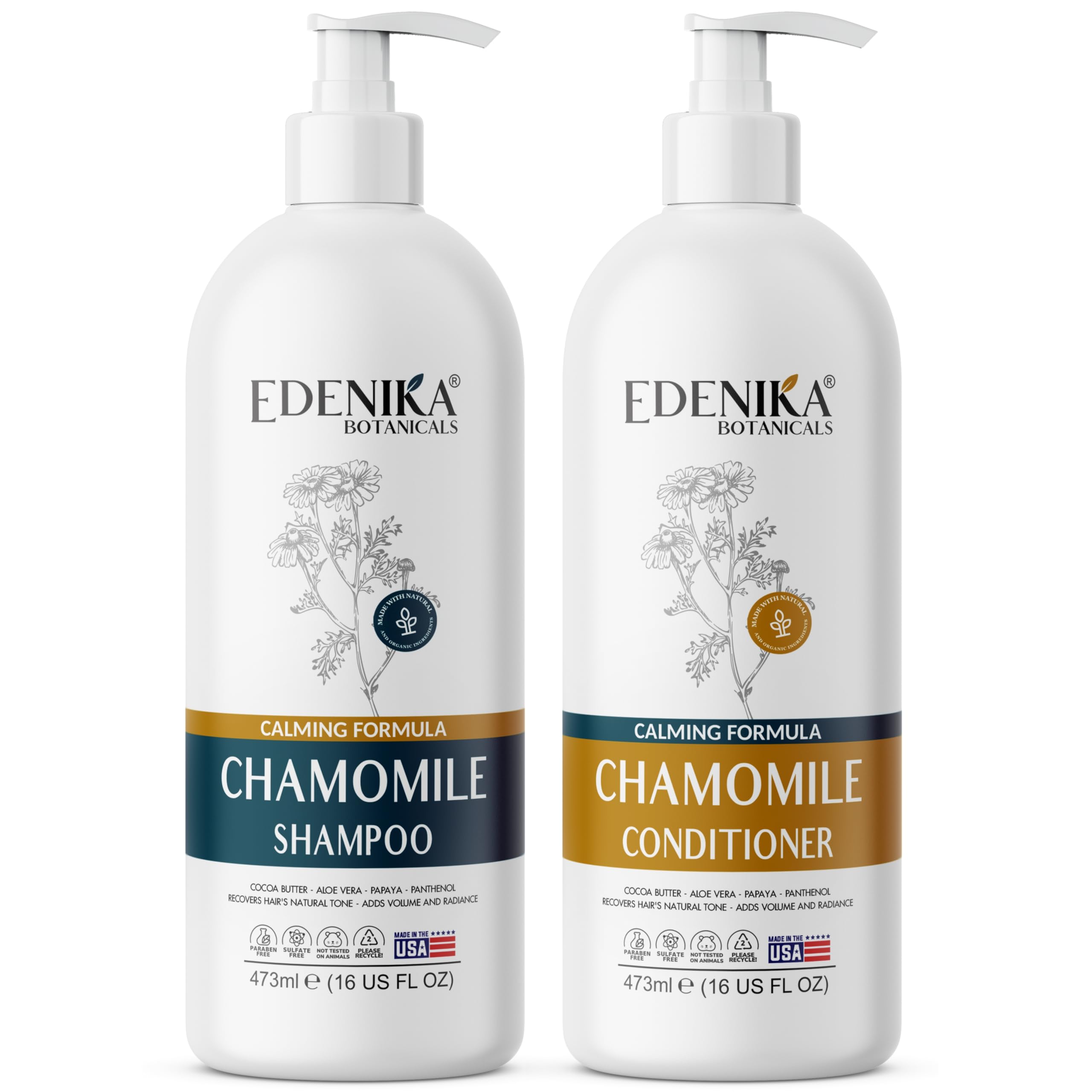 EDENIKA BOTANICALS chamomile shampoo bottle calms and nourishes everyday use