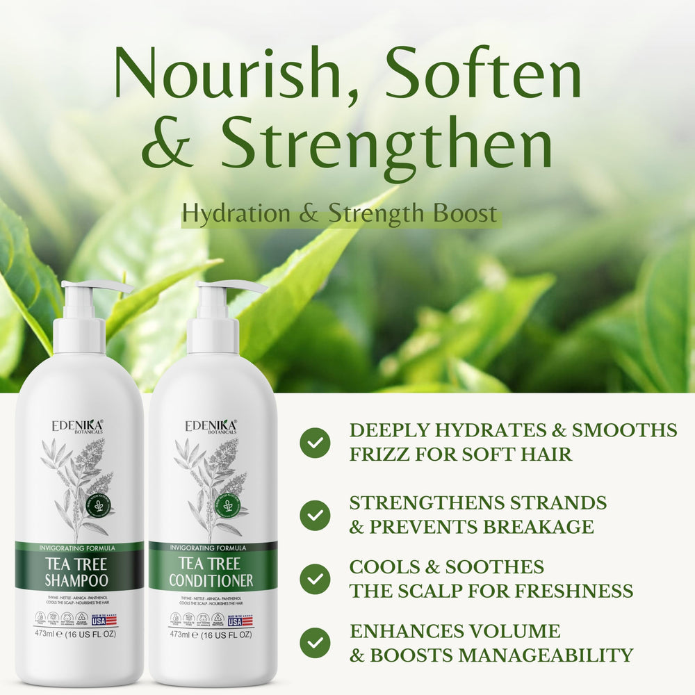 EDENIKA BOTANICALS Shampooing Tea Tree—flacon verso, composition naturelle sans sulfates