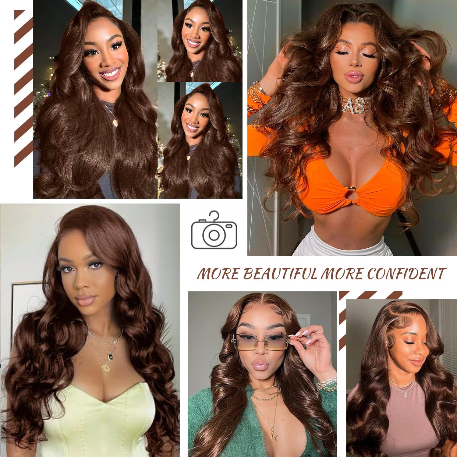 ediere 200 density brown body wave wig for a full, voluminous look