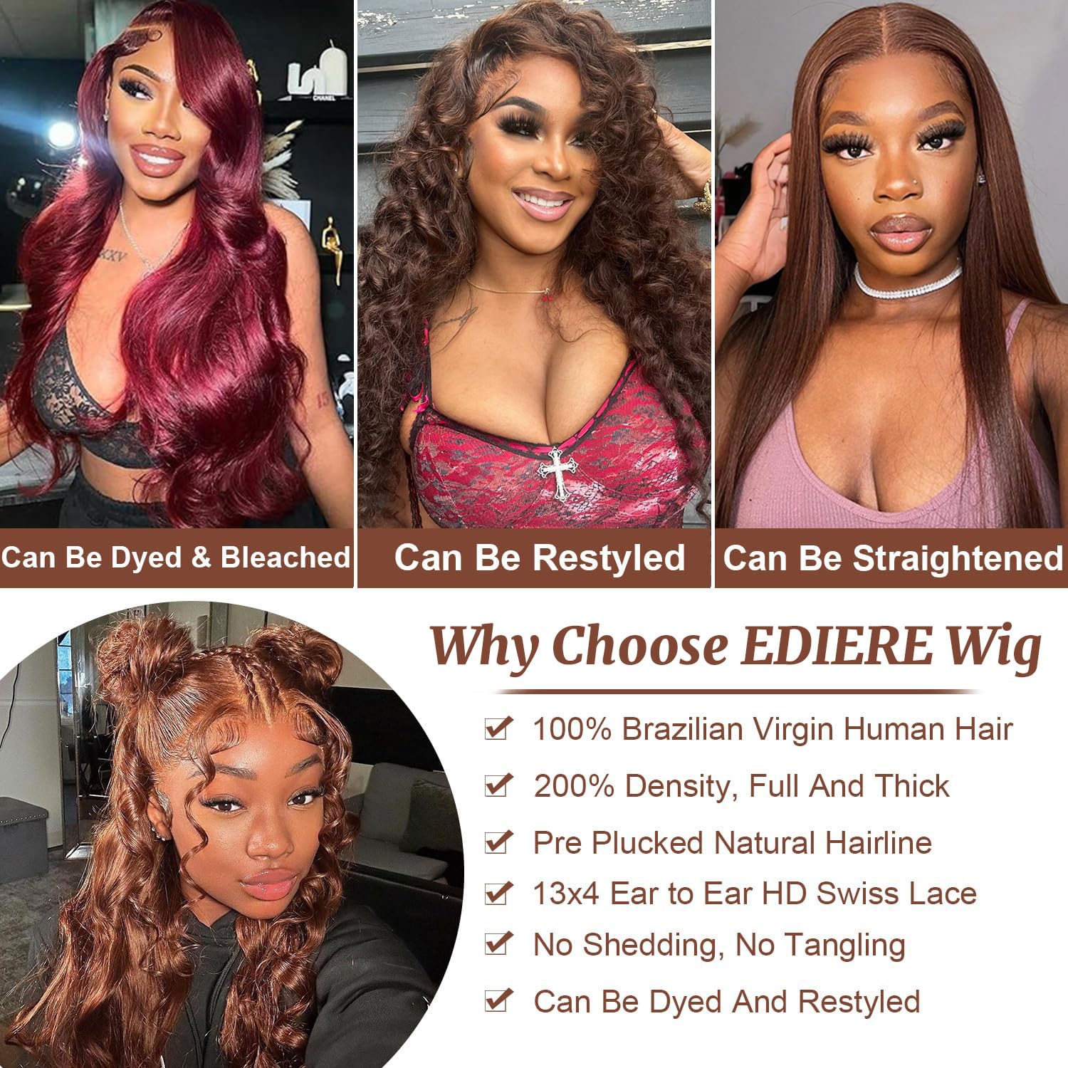 ediere pre-plucked baby hair lace front wig adds realistic edges