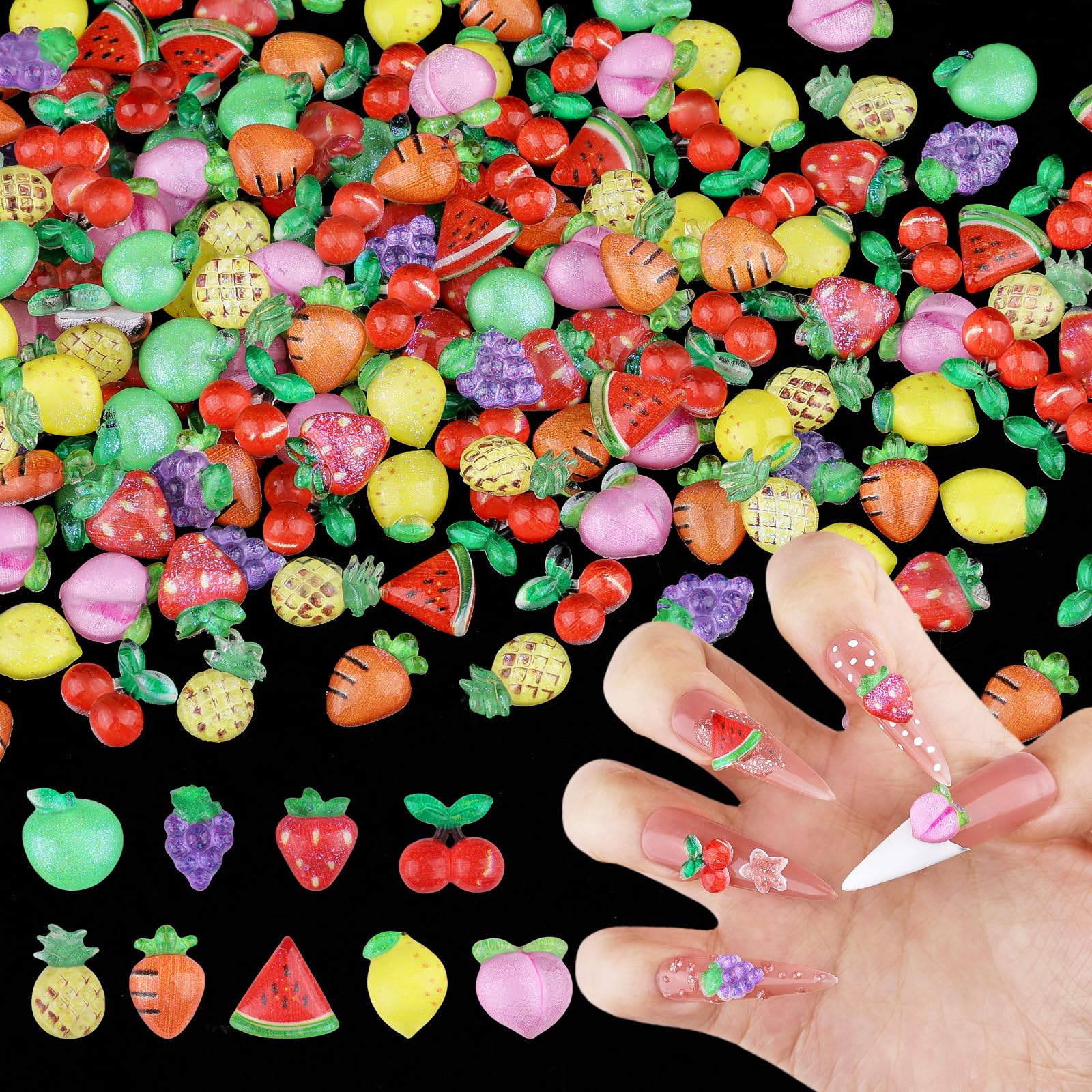 EditTime 3D cherry nail art charm for cute acrylic nails and resin crafts.