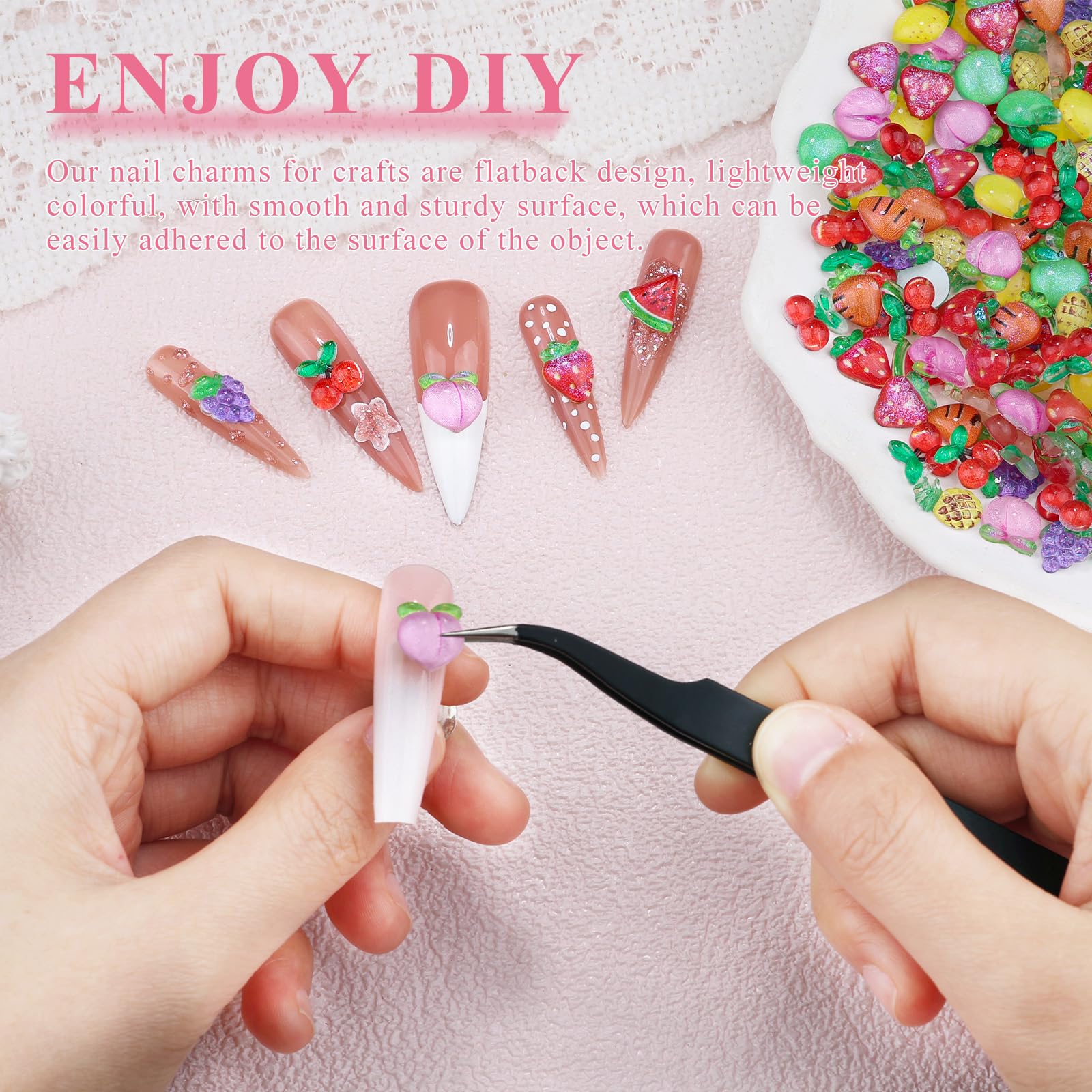 EditTime grape 3D charm suits chic, playful nail designs.